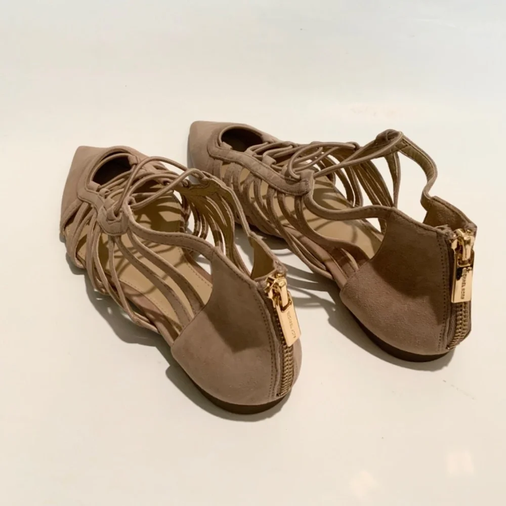 Michael Kors Clarissa Nude Suede Flat Sandals Leather Pointed Toe Slide Flats 8 - Picture 10 of 11